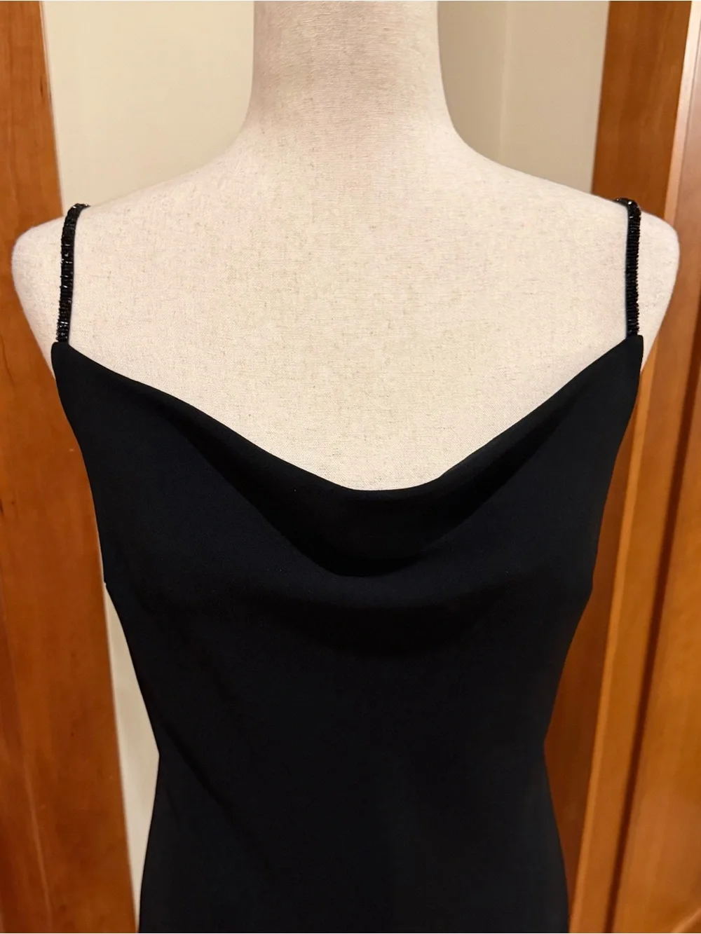 Banana Republic Black Cowl-Neck Satin Midi Slip Dress with Sequin Straps